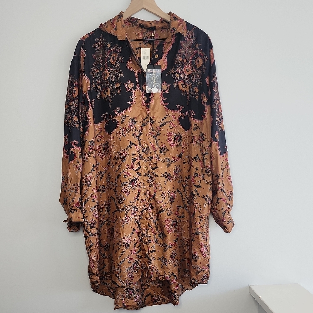 Mes Demoiselles Floral Button-Up Dress Tunic Top Size 8